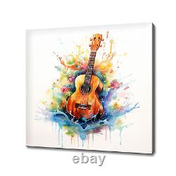 Acoustic Guitar Music Colourful Watercolour Painting Canvas Print Wall Art