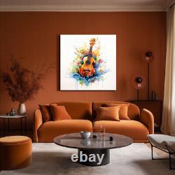 Acoustic Guitar Music Colourful Watercolour Painting Canvas Print Wall Art