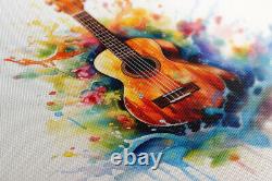 Acoustic Guitar Music Colourful Watercolour Painting Canvas Print Wall Art