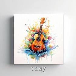 Acoustic Guitar Music Colourful Watercolour Painting Canvas Print Wall Art