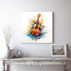 Acoustic Guitar Music Colourful Watercolour Painting Canvas Print Wall Art