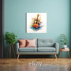 Acoustic Guitar Music Colourful Watercolour Painting Canvas Print Wall Art