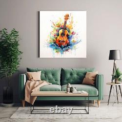 Acoustic Guitar Music Colourful Watercolour Painting Canvas Print Wall Art