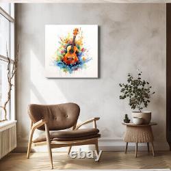 Acoustic Guitar Music Colourful Watercolour Painting Canvas Print Wall Art