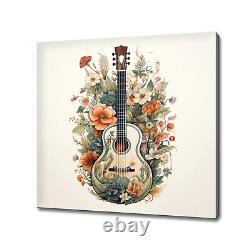 Acoustic Guitar Music Flowers Watercolour Painting Canvas Print Wall Art