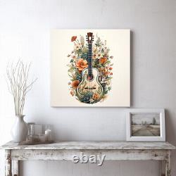 Acoustic Guitar Music Flowers Watercolour Painting Canvas Print Wall Art