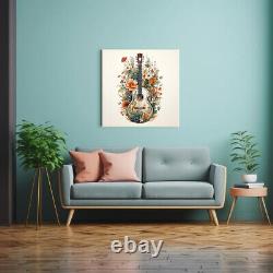 Acoustic Guitar Music Flowers Watercolour Painting Canvas Print Wall Art