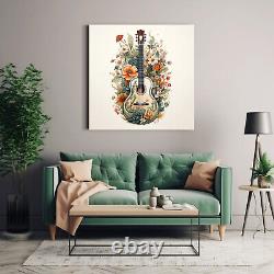 Acoustic Guitar Music Flowers Watercolour Painting Canvas Print Wall Art