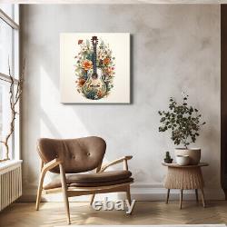 Acoustic Guitar Music Flowers Watercolour Painting Canvas Print Wall Art