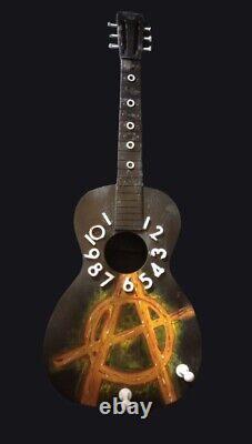 Acoustic Guitar Shaped Hand Made Wall Clock And Hat Rack Anarchy Symbol wall Art