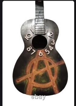 Acoustic Guitar Shaped Hand Made Wall Clock And Hat Rack Anarchy Symbol wall Art