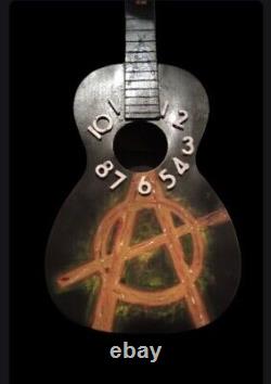 Acoustic Guitar Shaped Hand Made Wall Clock And Hat Rack Anarchy Symbol wall Art