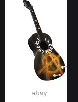 Acoustic Guitar Shaped Hand Made Wall Clock And Hat Rack Anarchy Symbol wall Art