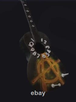 Acoustic Guitar Shaped Hand Made Wall Clock And Hat Rack Anarchy Symbol wall Art