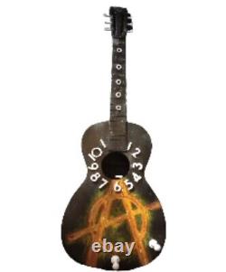 Acoustic Guitar Shaped Hand Made Wall Clock And Hat Rack Anarchy Symbol wall Art
