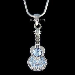 Blue ACOUSTIC GUITAR made with Swarovski Crystal Music Rock Classical Necklace