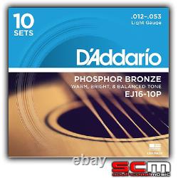 DADDARIO EJ16-10P TEN Pack Phosphor Bronze Light Acoustic Strings 12-53 EJ-16