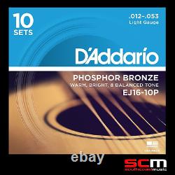 DADDARIO EJ16-10P TEN Pack Phosphor Bronze Light Acoustic Strings 12-53 EJ-16