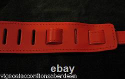 Deluxe Guitar Strap Red Leather Velvet padding Hand made in Italy NO LABELS