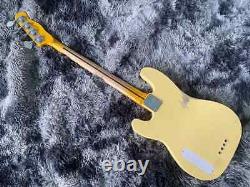 Electric Guitar Bass Yellow Color Hand Made Old 4 Strings Maple Neck Fingerboard