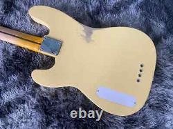 Electric Guitar Bass Yellow Color Hand Made Old 4 Strings Maple Neck Fingerboard