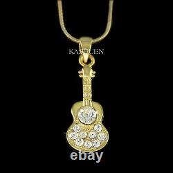 Gold ACOUSTIC GUITAR made with Swarovski Crystal Music Rock Classical Necklace