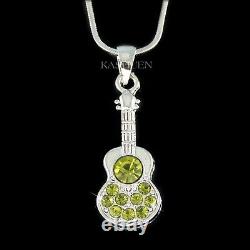 Green ACOUSTIC GUITAR made with Swarovski Crystal Music Class Folk Rock Necklace