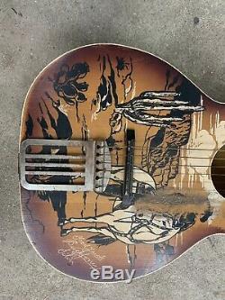 Rare Regal Made Buck Jones Cowboy Guitar 1940's Stenciled Southwest Scene