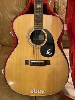 Vintage Epiphone Natural Acoustic Guitar Made Japan Mother of Pearl 1970s
