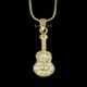 Collier En Forme De Guitare Acoustique Dorée En Cristal Swarovski - Musique Rock Classique