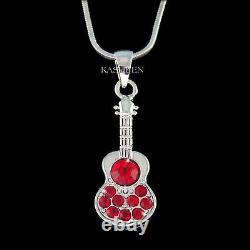 GUITARE ACOUSTIQUE ROUGE en Cristal Swarovski Collier de Musique Classique Folk Rock